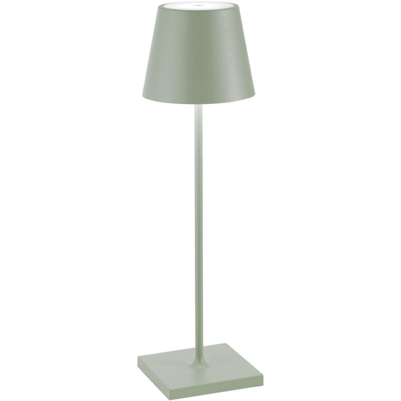 foto del prodotto lampada a led da tavolo poldina pro verde salvia ricaricabile e dimmerabile con batteria fino a 12 ore. da uso esterno ip65