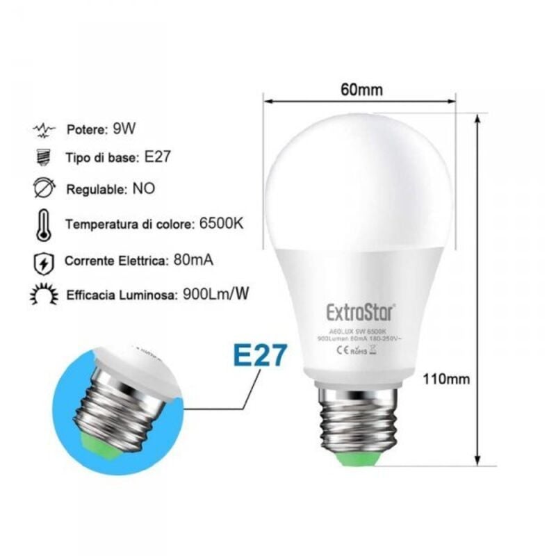 foto del prodotto lampada a led e27 con sensore crepuscolare 9w 900 lumen a60 6500k day night sensor