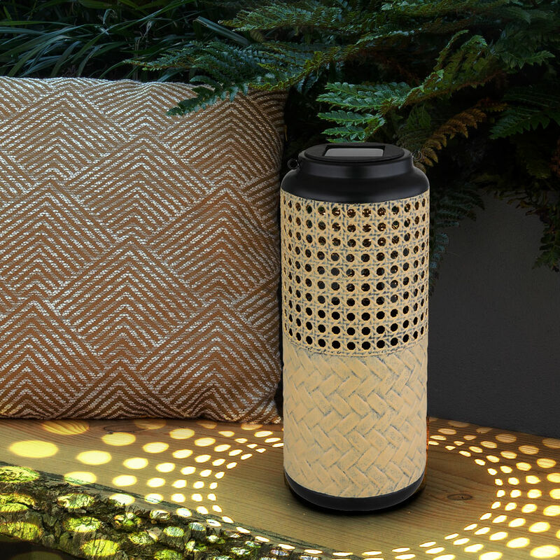 foto del prodotto lampada a luce solare da giardino in bamb lampade solari da balcone in rattan lanterna solare da appoggiare e appendere, 1x led bianco caldo, dxh 12