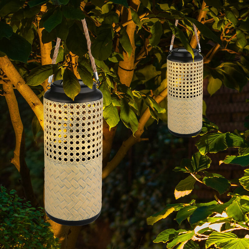 foto del prodotto lampada a luce solare da giardino in bamb lampade solari lanterna in rattan da posare e appendere, 1x led bianco caldo, dxh 12 x 45 cm, set da 2