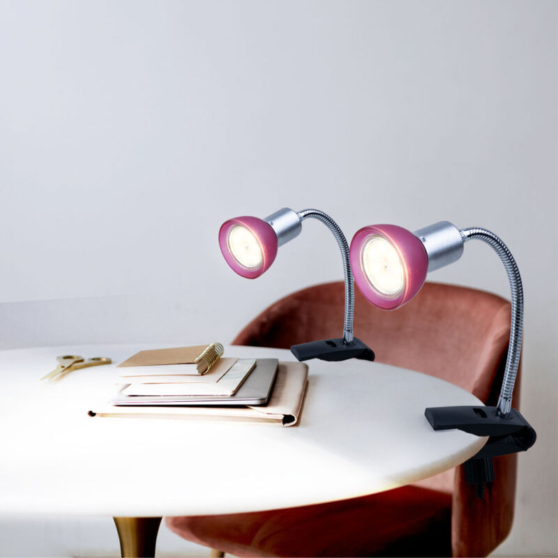 foto del prodotto lampada a morsetto argento lampada a morsetto lampada a morsetto led con spina, lampada da tavolo lampada da lettura, vetro rosso, 1x led 3w 250lm