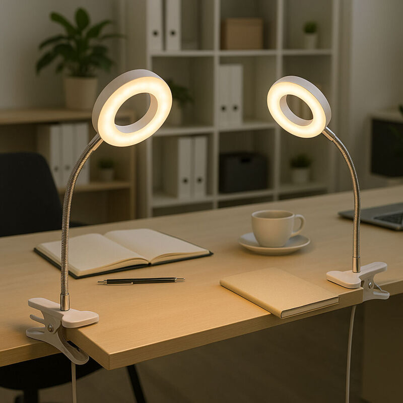 foto del prodotto lampada a morsetto bianca lampada a morsetto da soggiorno led con spina, lampada da tavolo, lampada da lettura, faretto mobile, metallo, 1x led 4w