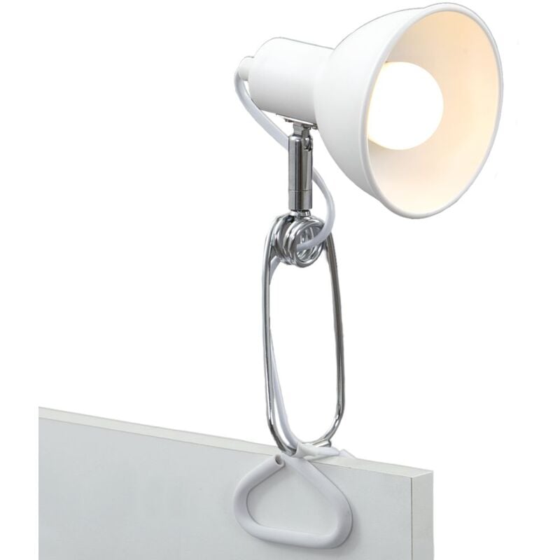foto del prodotto lampada a morsetto lampada a morsetto orientabile interruttore a cavo 1xe14 8w bianco metallo briloner
