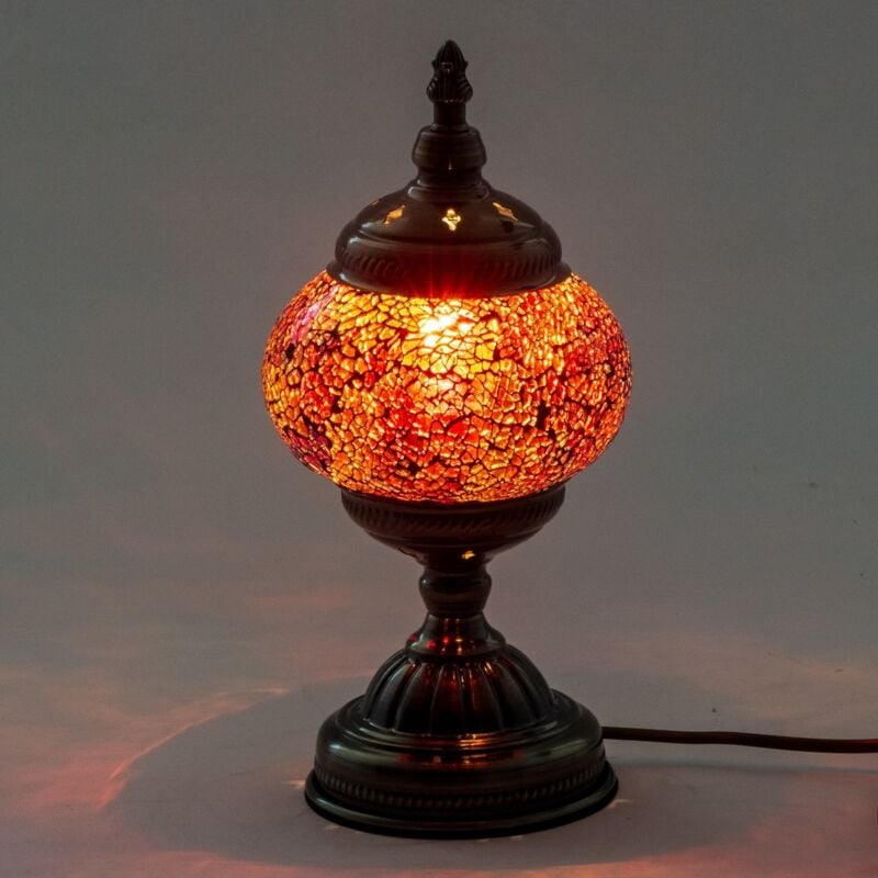 foto del prodotto lampada a mosaico indiana in metallo arancione, decorazione per la casa in vetro, regalo fatto a mano