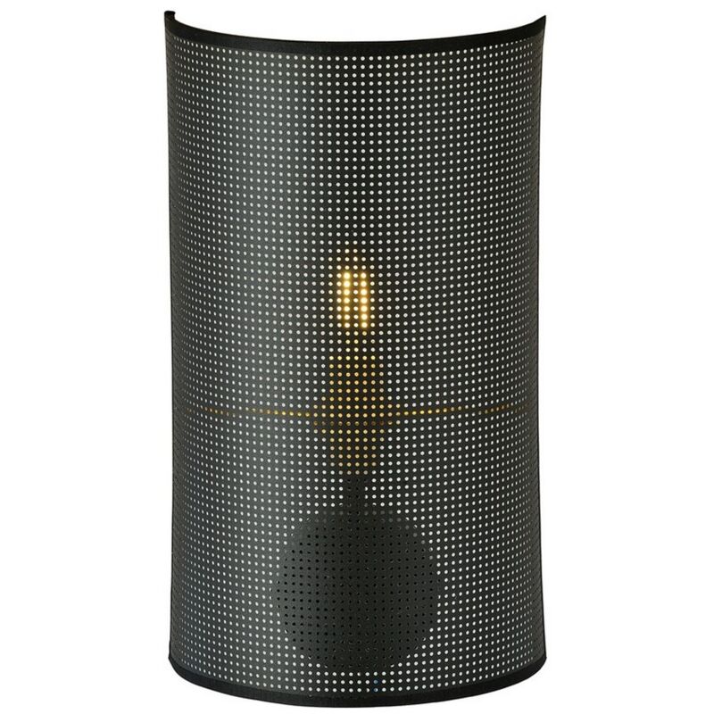 foto del prodotto lampada a parete aston, acciaio verniciato a polvere, tessuto, nero, bianco, oro, 18x32x8 cm