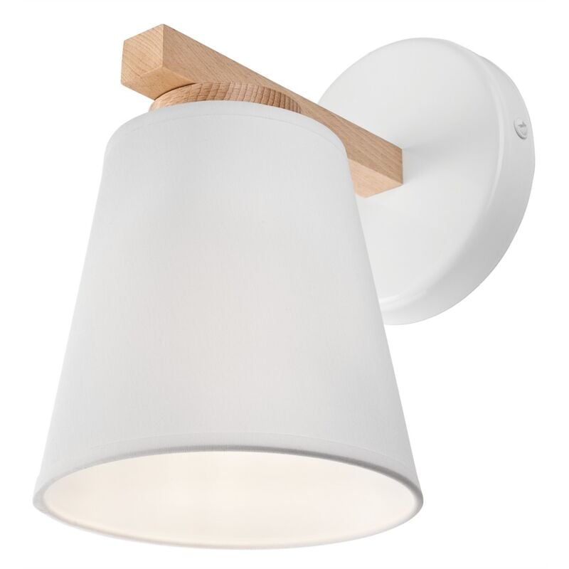 foto del prodotto lampada a parete ellie, acciaio, legno, tessuto, bianco, 22x22x24 cm