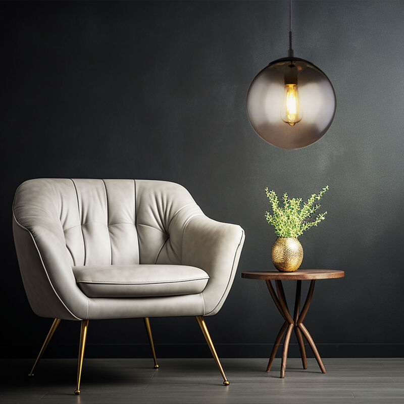 foto del prodotto lampada a pendolo da soffitto a palla filamento fumo illuminazione soggiorno lampada in vetro dimmerabile in un set che include lampadine a led