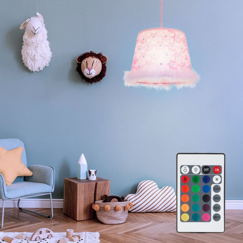 foto del prodotto lampada a pendolo lampada da soffitto in tessuto per cameretta dei bambini telecomando in un set di lampadine led rgb