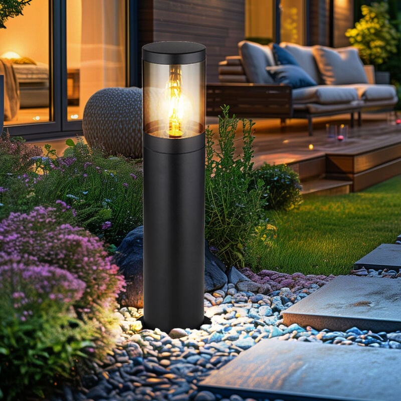 foto del prodotto lampada a piedistallo a led per esterni lampada da terra per esterni in acciaio inox, resistente agli spruzzi d'acqua nel giardino, colore nero fumo,