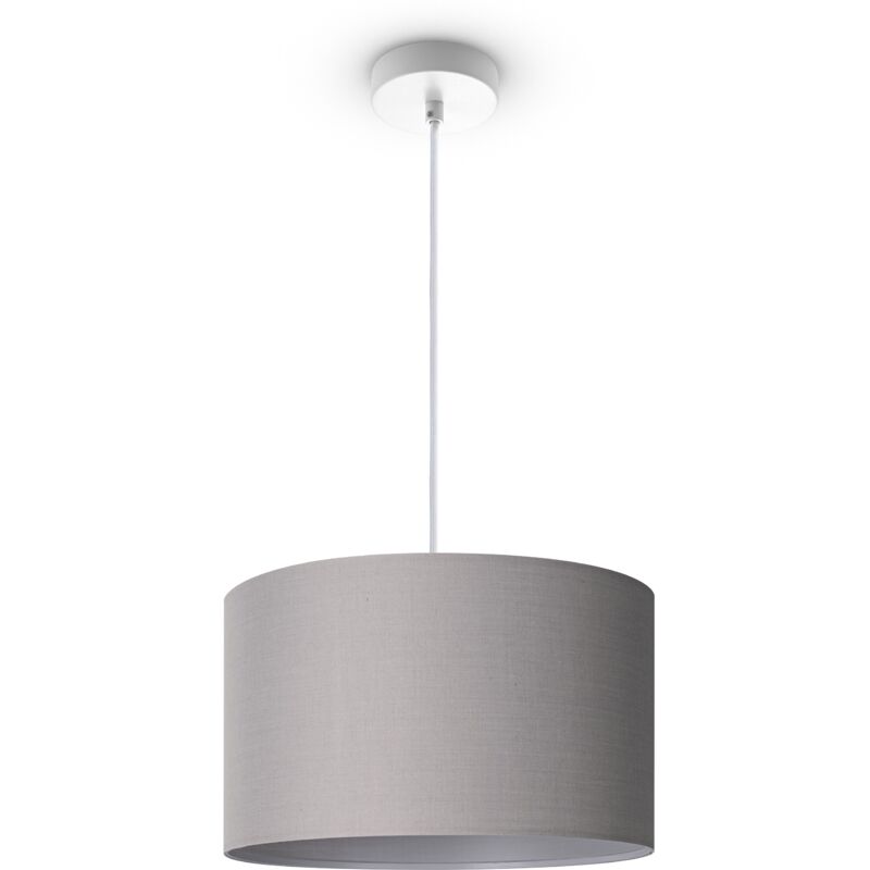 foto del prodotto lampada a plafone soggiorno sospensione tavolo sala da pranzo e27 uni tessuto grigio 38cm , luce a sospensione bianca paco home