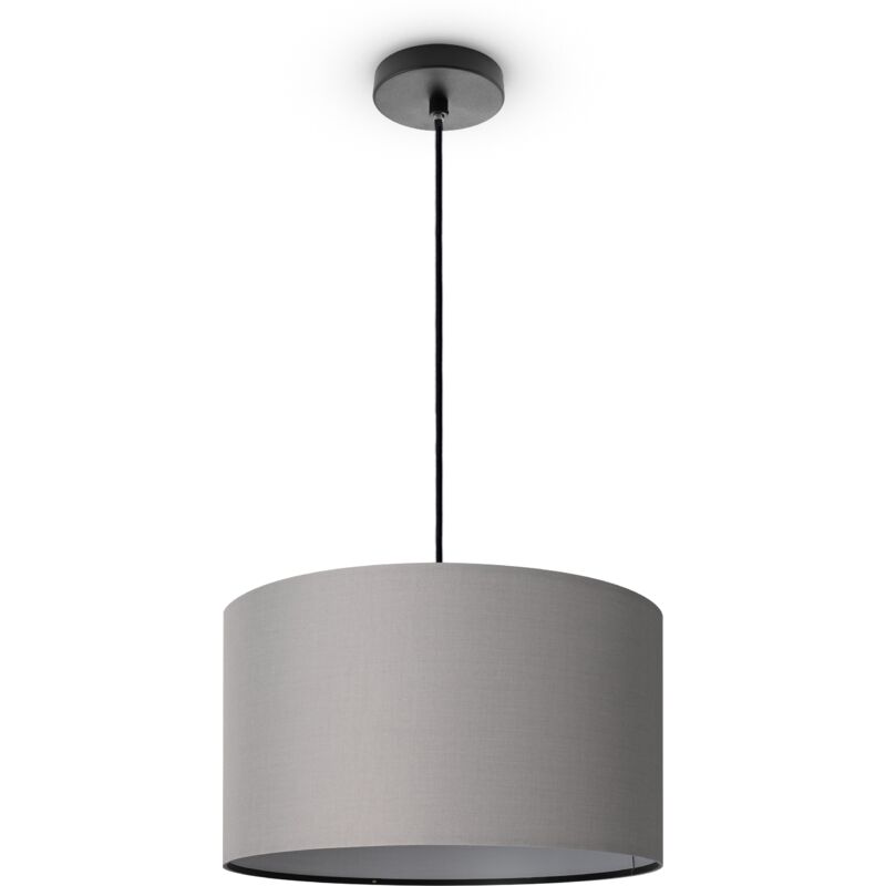 foto del prodotto lampada a plafone soggiorno sospensione tavolo sala da pranzo e27 uni tessuto grigio 38cm , luce a sospensione nero paco home