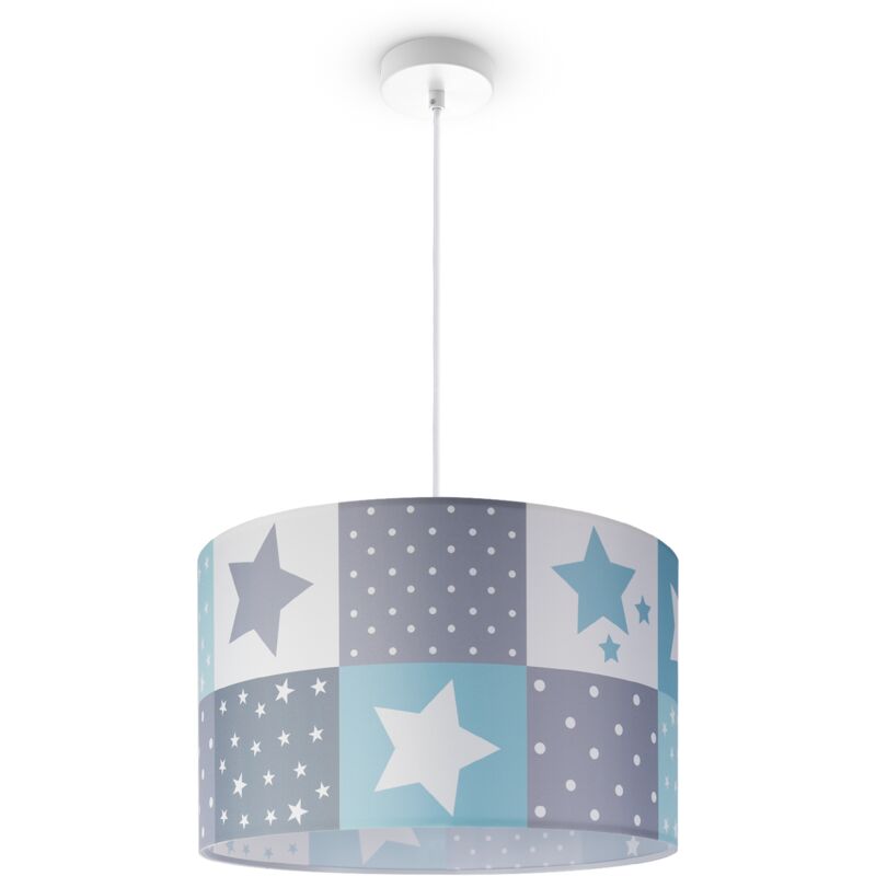 foto del prodotto lampada a plafone sospensione cameretta dei bambini paralume tessuto rotondo e27 luce a sospensione bianca, blu 45,5 cm paco home