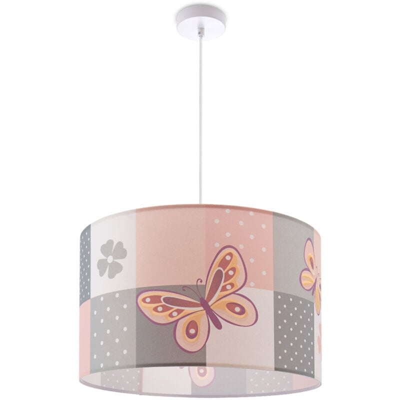 foto del prodotto lampada a plafone sospensione cameretta dei bambini paralume tessuto rotondo e27 luce a sospensione bianca, crema 455cm paco home