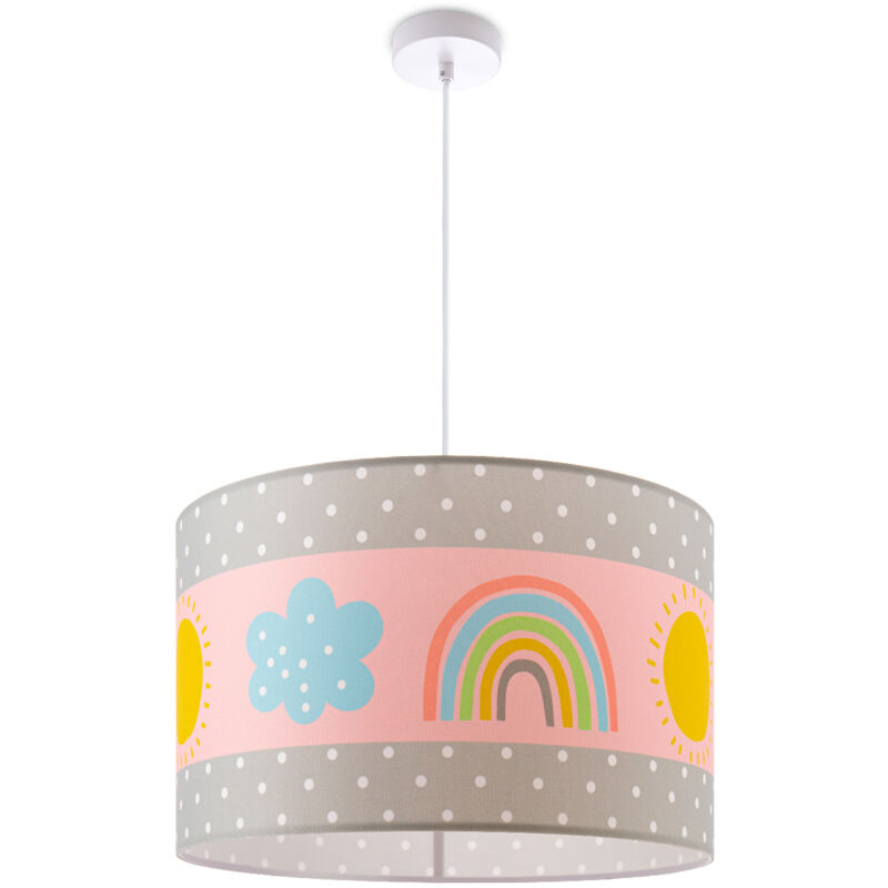 foto del prodotto lampada a plafone sospensione cameretta dei bambini paralume tessuto rotondo e27 luce a sospensione bianca, multicolore 1 455cm paco home
