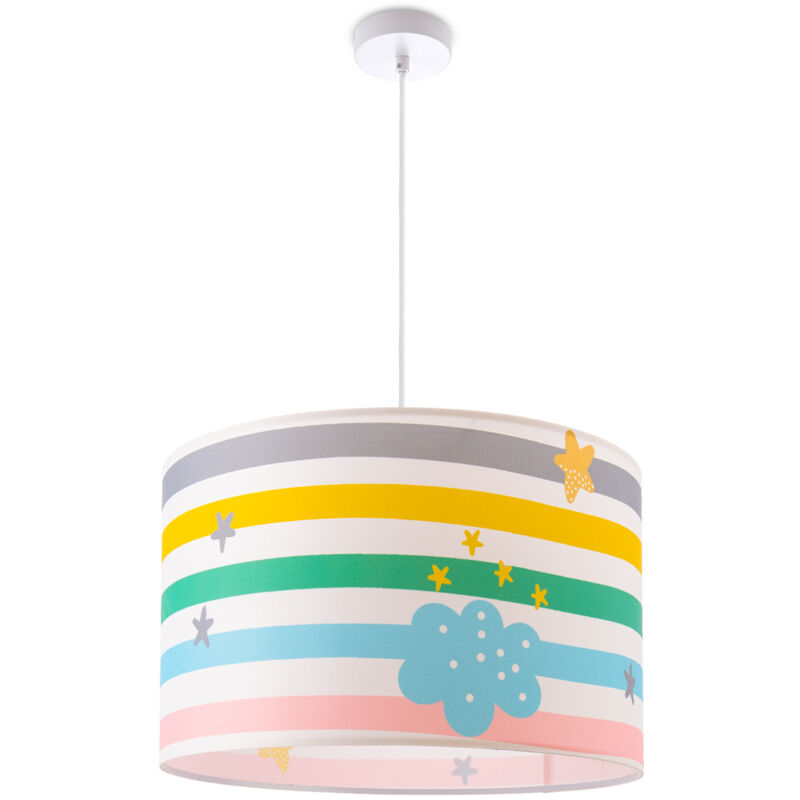 foto del prodotto lampada a plafone sospensione cameretta dei bambini paralume tessuto rotondo e27 luce a sospensione bianca, multicolore 2 455cm paco home