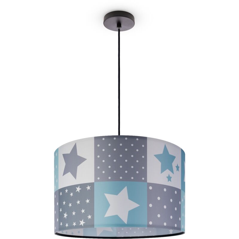 foto del prodotto lampada a plafone sospensione cameretta dei bambini paralume tessuto rotondo e27 luce a sospensione nero, blu 45,5 cm paco home