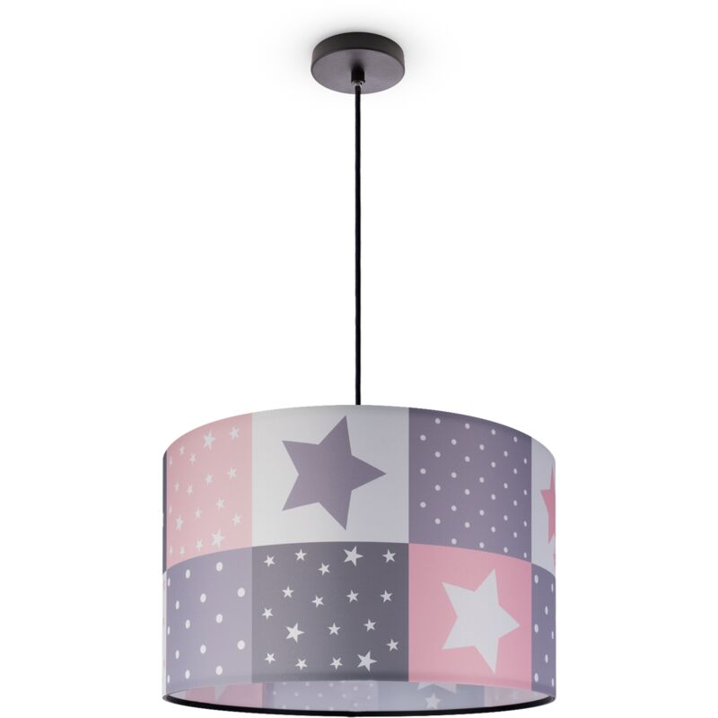 foto del prodotto lampada a plafone sospensione cameretta dei bambini paralume tessuto rotondo e27 luce a sospensione nero, rosa 45.5 cm paco home