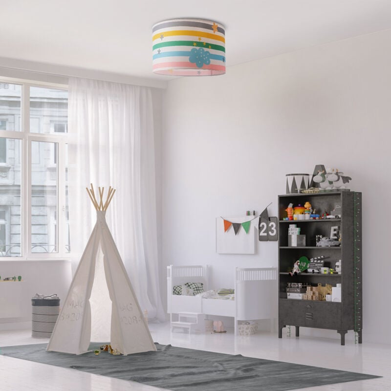 foto del prodotto lampada a plafone sospensione cameretta dei bambini paralume tessuto rotondo e27 plafoniera bianca, multicolore 2 455cm paco home