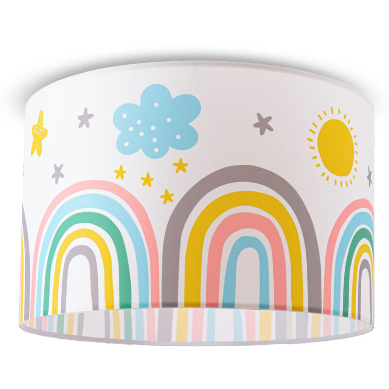 foto del prodotto lampada a plafone sospensione cameretta dei bambini paralume tessuto rotondo e27 plafoniera bianca, multicolore 3 455cm paco home