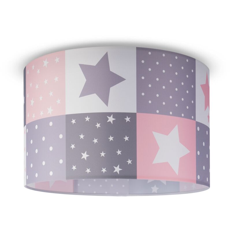 foto del prodotto lampada a plafone sospensione cameretta dei bambini paralume tessuto rotondo e27 plafoniera bianca, rosa 45.5 cm paco home