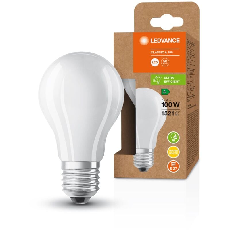 foto del prodotto lampada a risparmio energetico, lampadina smerigliata, e27, bianco caldo 3000k , 7,2 watt, sostituisce la lampadina da 100w, altamente efficiente e