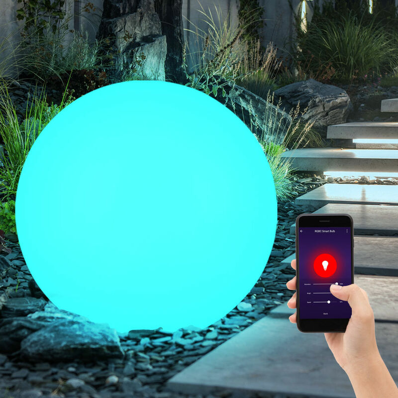 foto del prodotto lampada a sfera plug in da giardino lampada a sfera led telecomando sfera solare per uso esterno 30 cm, dimmerabile cct, 1x smart home rgb led 10w