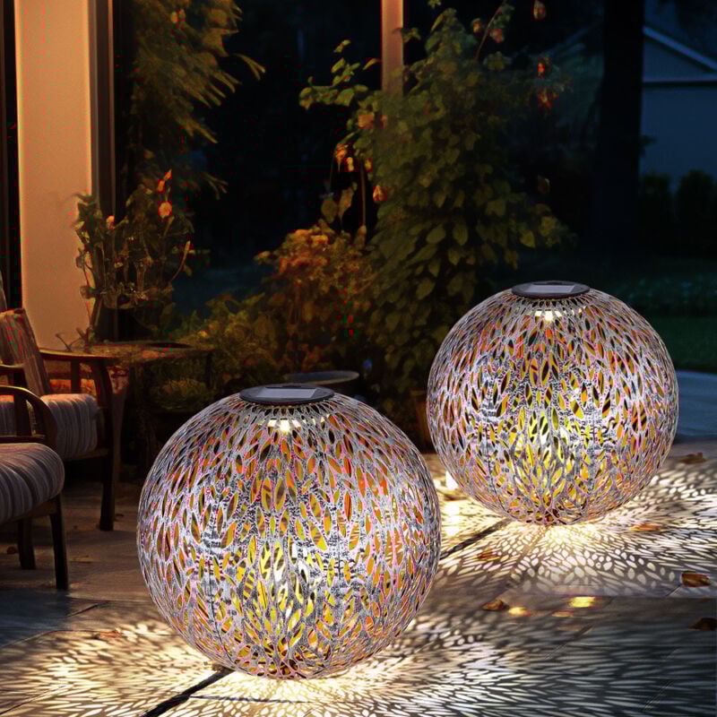 foto del prodotto lampada a sfera solare lampada a sfera solare da esterno da giardino, punzonatura decorativa, argento antico oro, batteria led, pxa 27 x 38 cm, set
