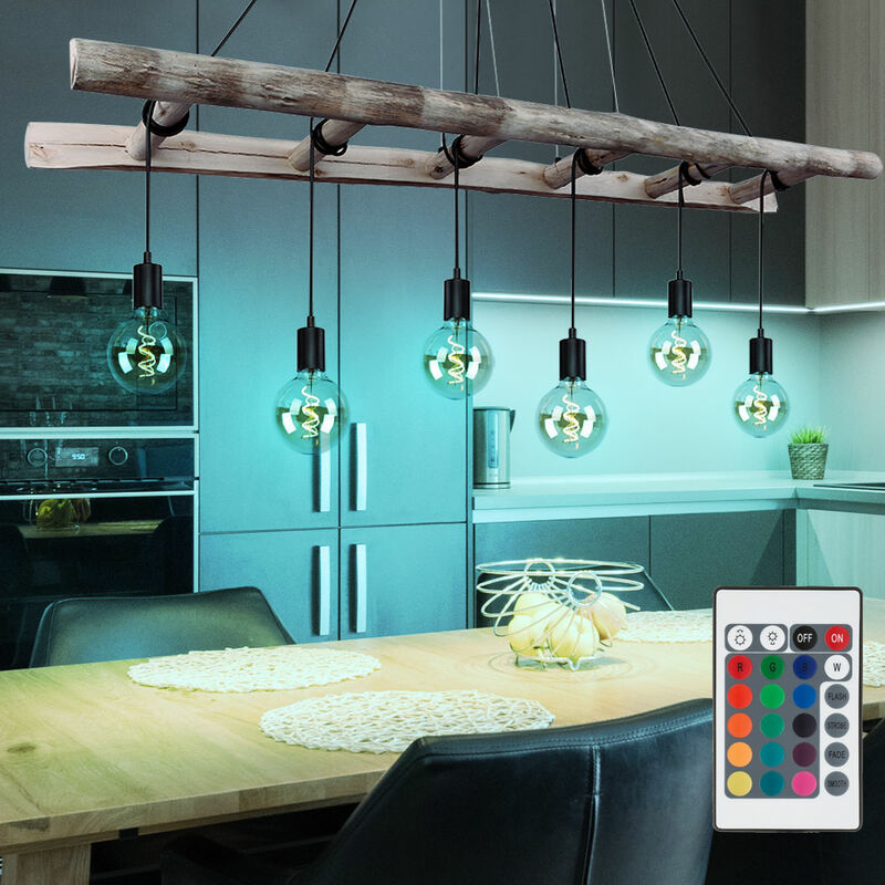 foto del prodotto lampada a soffitto a sospensione vintage dimmbar set di luci a scala in legno con telecomando, incluse lampadine led rgb