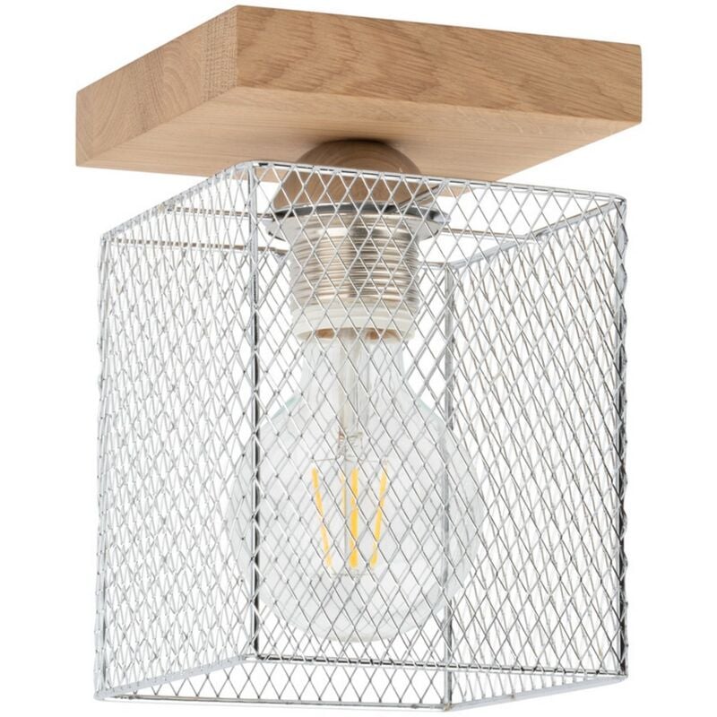 foto del prodotto lampada a soffitto mino, legno, metallo, argento, marrone, 13,5x13,5x21 cm