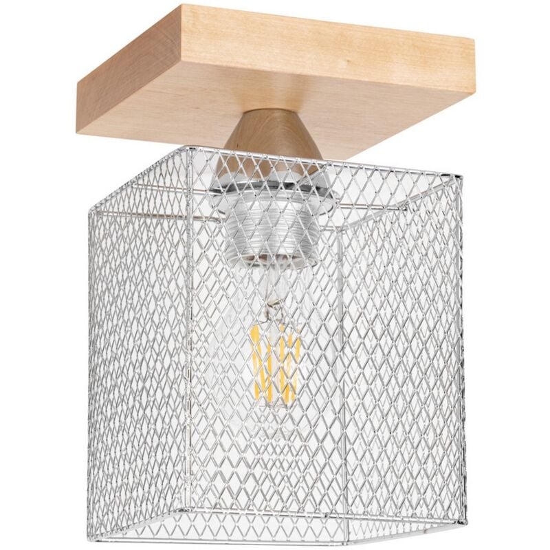 foto del prodotto lampada a soffitto mino, legno, metallo, marrone, argento, 13,5x13,5x21 cm