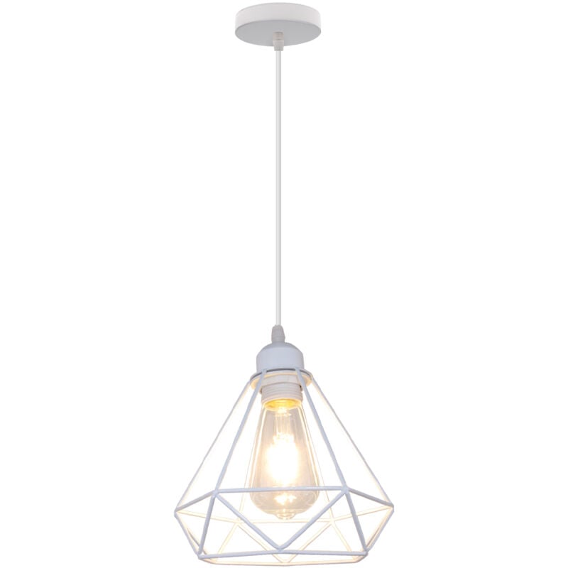 foto del prodotto lampada a sospensione, 1 luci plafoniera con 20cm gabbia in metallo diamante, lampadari per soggiorno cucina bianco 1 pezzi