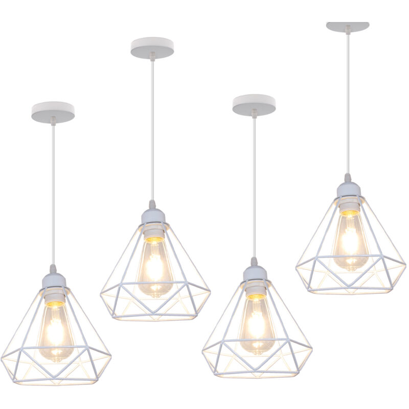 foto del prodotto lampada a sospensione, 1 luci plafoniera con 20cm gabbia in metallo diamante, lampadari per soggiorno cucina bianco 4 pezzi