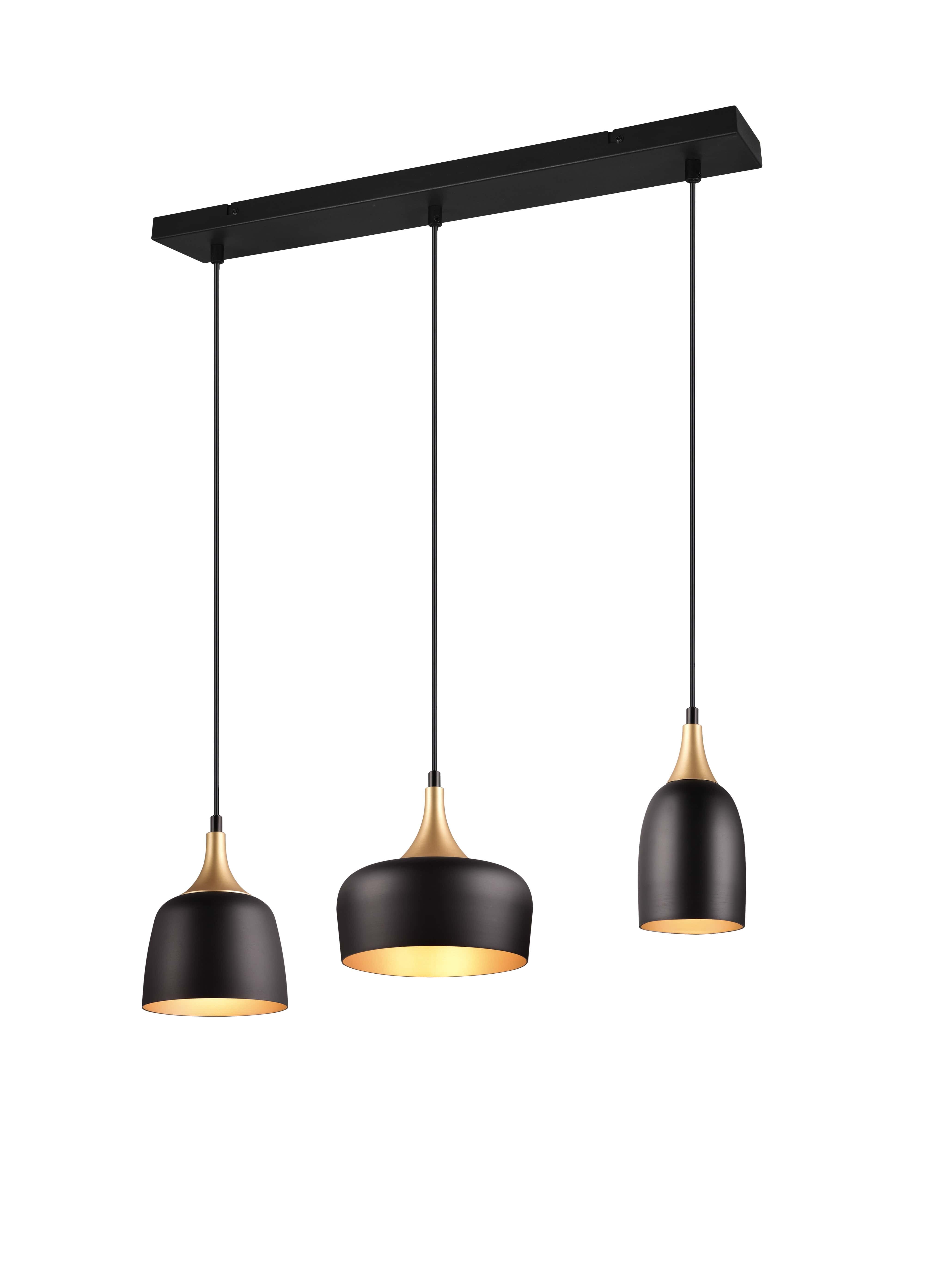 foto del prodotto lampada a sospensione 3 diffusori chiraz nero e oro