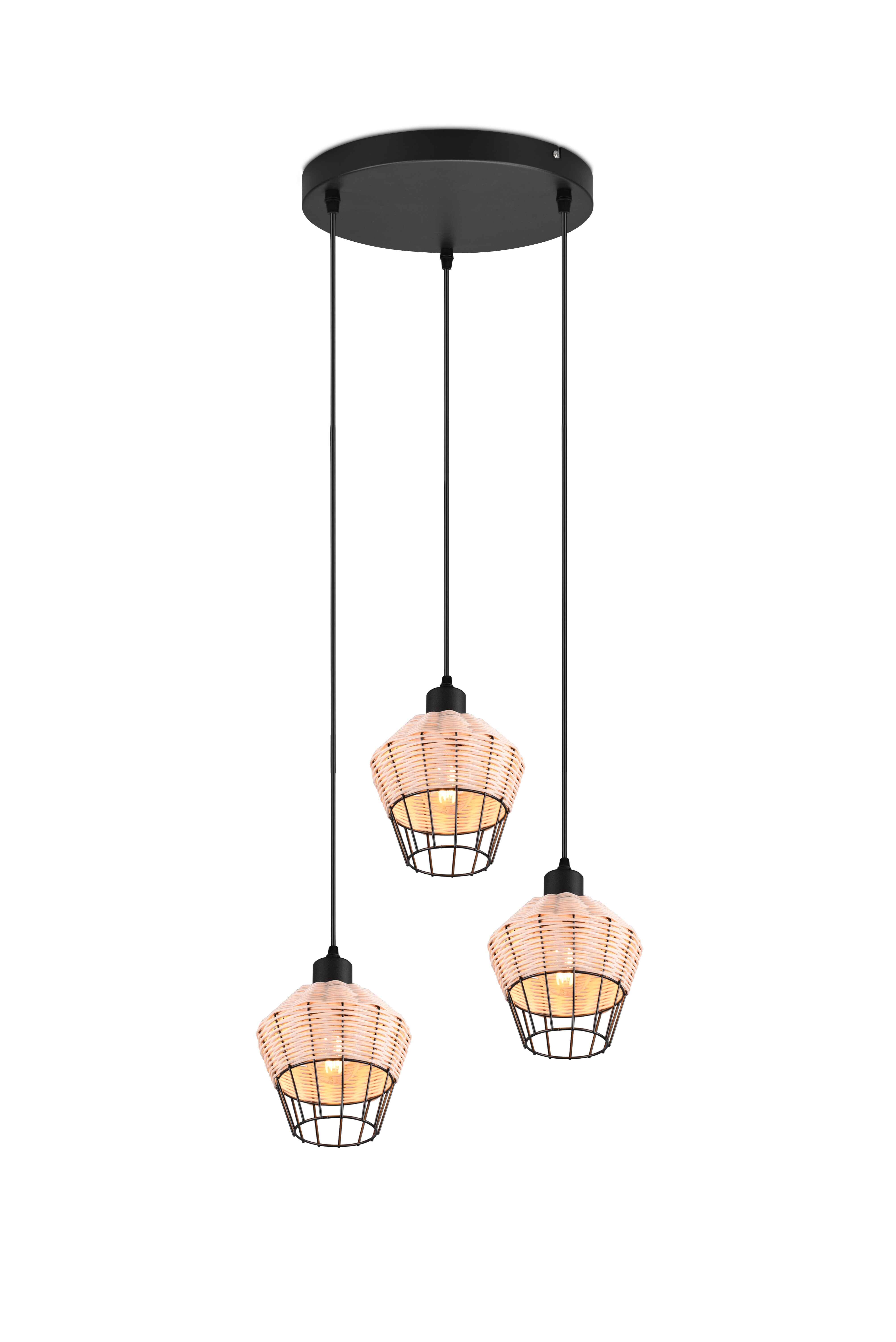 foto del prodotto lampada a sospensione 3 diffusori, rattan, d 41 cm, borka