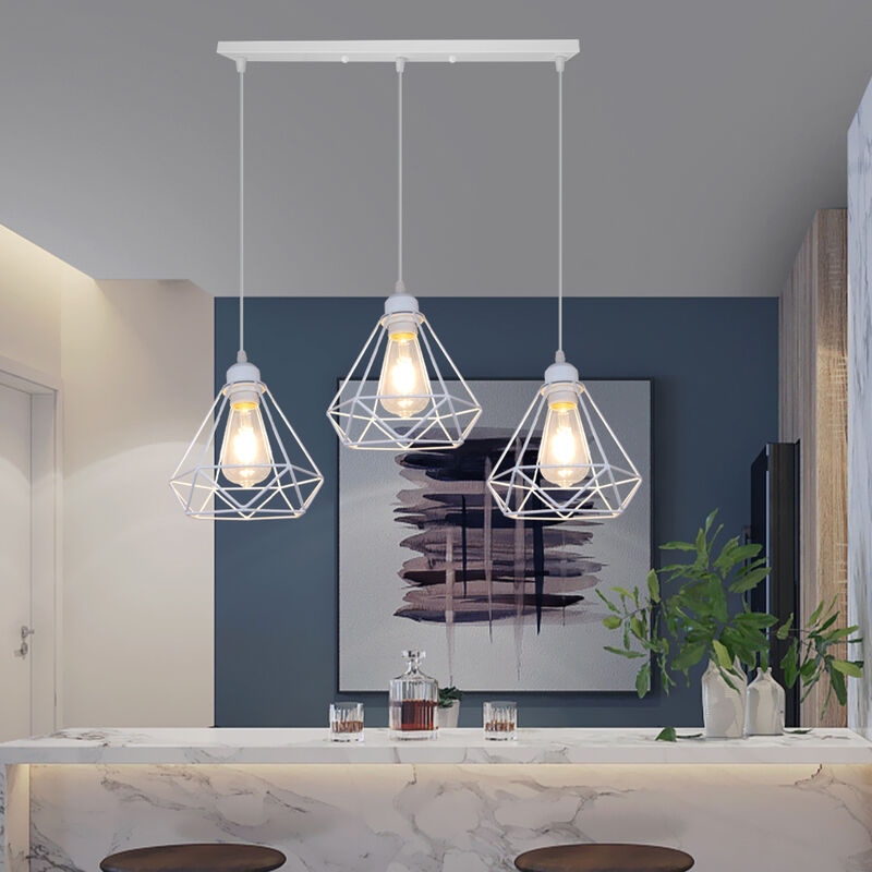 foto del prodotto lampada a sospensione, 3 fili lampada da soffitto in metallo, vintage plafoniere con 20cm gabbia di diamante per soggiorno sala da pranzo camera da