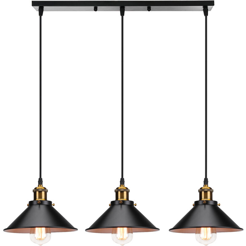 foto del prodotto lampada a sospensione, 3 fili lampadario da soffitto con 22cm paralume in ferro, illuminazione in industriale stile con bronzo edison e27 per cucina