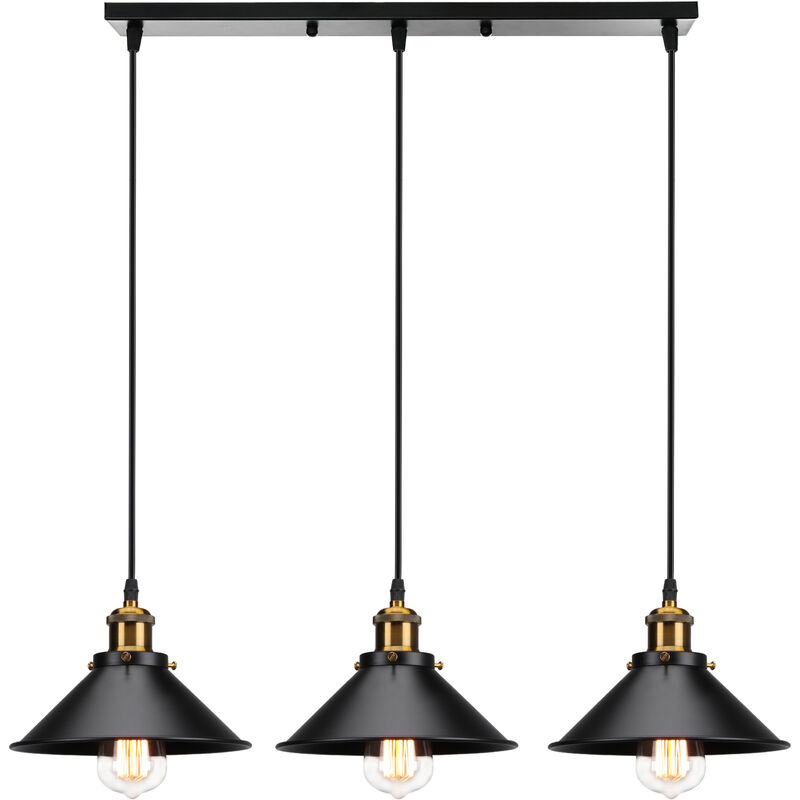 foto del prodotto lampada a sospensione, 3 fili lampadario da soffitto con 22cm paralume in ferro, illuminazione in industriale stile con bronzo edison e27 per cucina