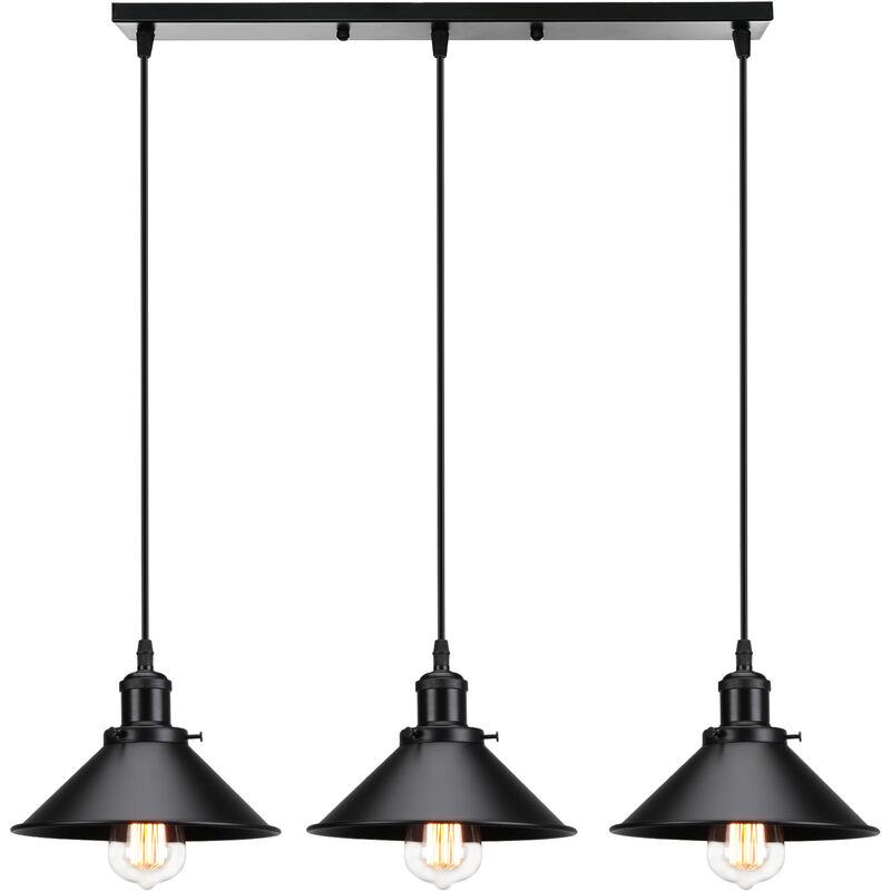 foto del prodotto lampada a sospensione, 3 fili lampadario da soffitto con 22cm paralume in ferro, illuminazione in industriale stile edison e27 per cucina isaland