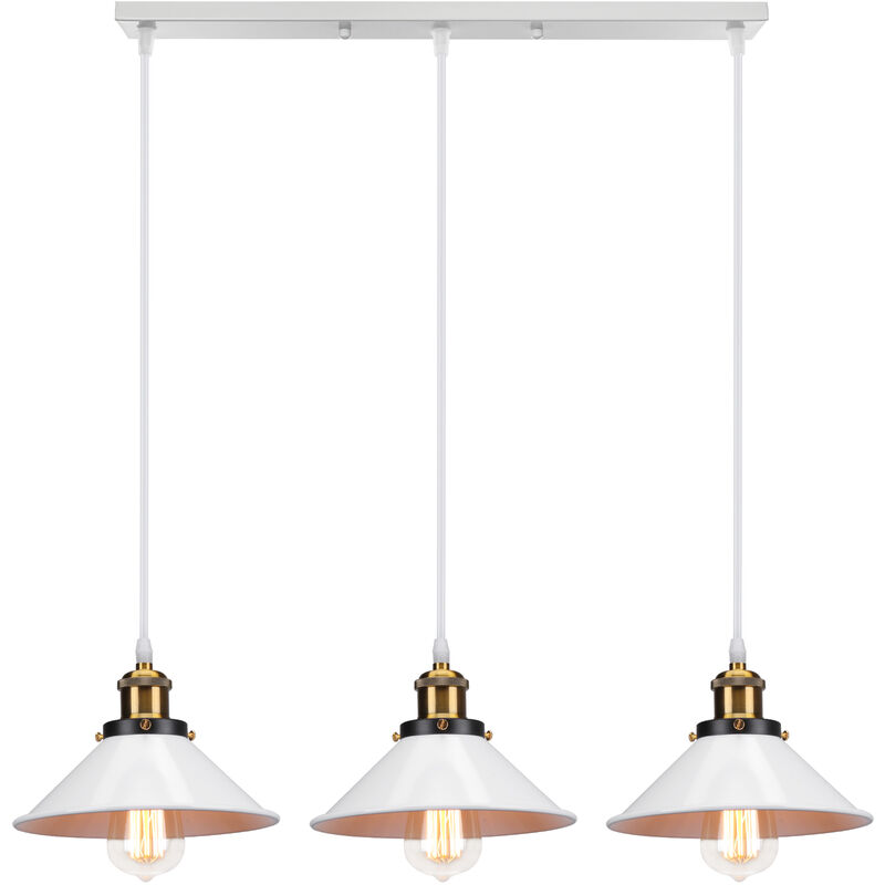foto del prodotto lampada a sospensione, 3 fili lampadario da soffitto con 22cm paralume in ferro, illuminazione in industriale stile edison e27 per cucina isaland