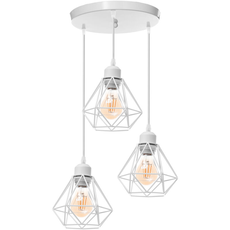 foto del prodotto lampada a sospensione, 3 luci 16cm mini diamante plafoniera a sospensione con e27 attacco, illuminazione con gabbia per soggiorno sala da pranzo