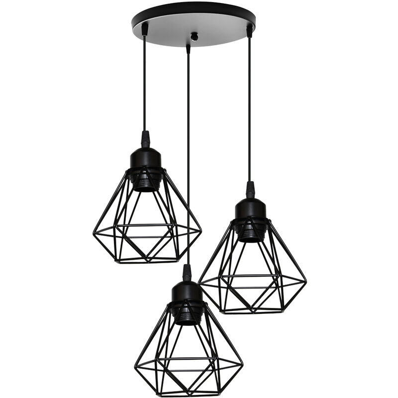 foto del prodotto lampada a sospensione, 3 luci 16cm mini diamante plafoniera a sospensione con e27 attacco, illuminazione con gabbia per soggiorno sala da pranzo