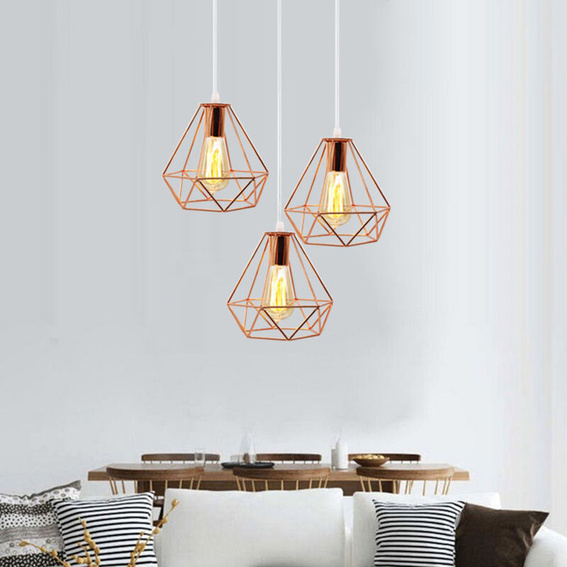 foto del prodotto lampada a sospensione 3 luci, 20cm diamante lampadario da soffitto in metallo, industriale stile paralume con e27 base per soggiorno camera da letto