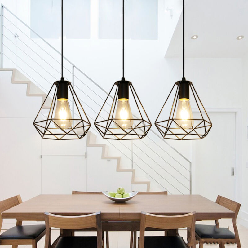 foto del prodotto lampada a sospensione 3 luci, 20cm diamante lampadario da soffitto in metallo, industriale stile paralume con e27 base per soggiorno camera da letto