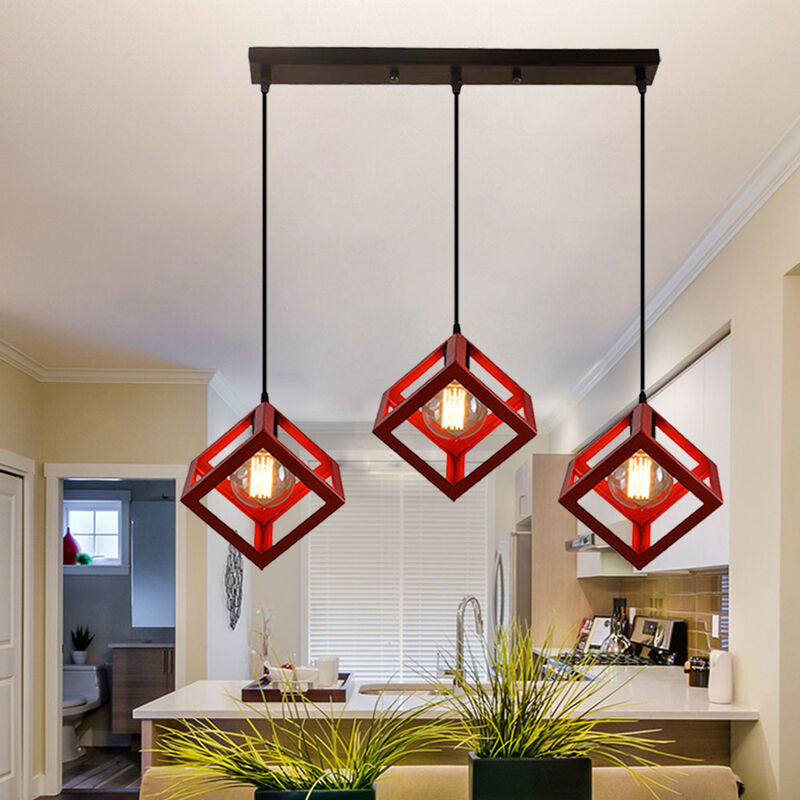 foto del prodotto lampada a sospensione, 3 luci creativo lampada da soffitto, industriale stile illuminazione con cubo gabbia e27 attacco per cucina sala da pranzo