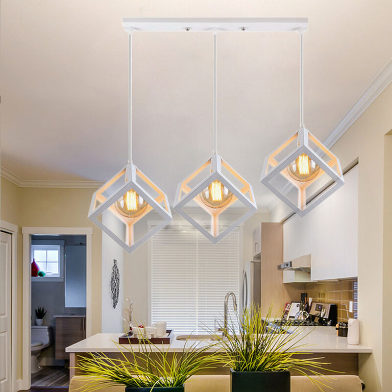 foto del prodotto lampada a sospensione, 3 luci creativo lampada da soffitto, industriale stile illuminazione con cubo gabbia e27 attacco per cucina sala da pranzo