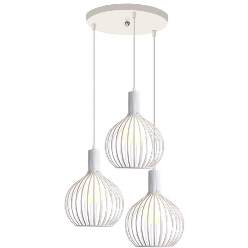 foto del prodotto lampada a sospensione, 3 luci lampada da soffitto con 20cm gabbia, industriale stile illuminazione a forma di zucca in metallo con e27 attacco per