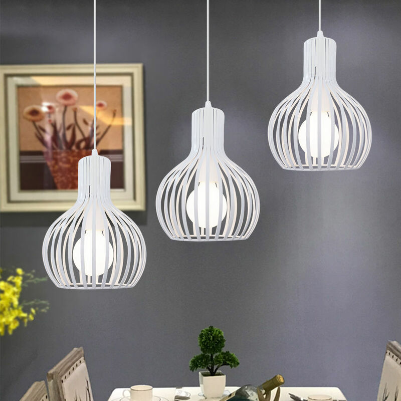 foto del prodotto lampada a sospensione, 3 luci lampada da soffitto con 20cm gabbia, industriale stile illuminazione a forma di zucca in metallo con e27 attacco per
