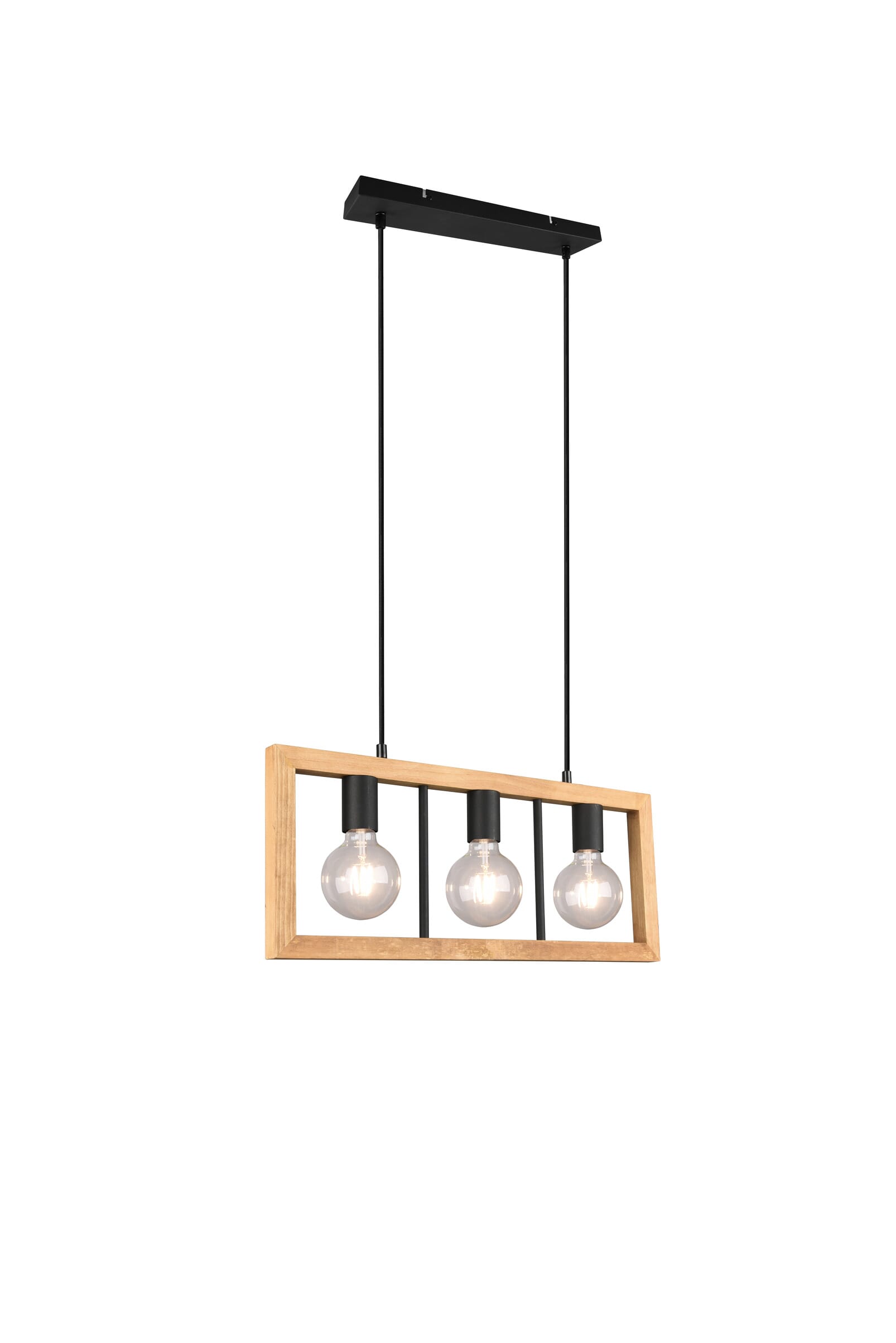 foto del prodotto lampada a sospensione 3 luci, legno e metallo, 60x150x8 cm, agra
