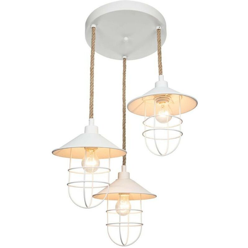 foto del prodotto lampada a sospensione 3 luci metallo bianco e corda bulut asz0632