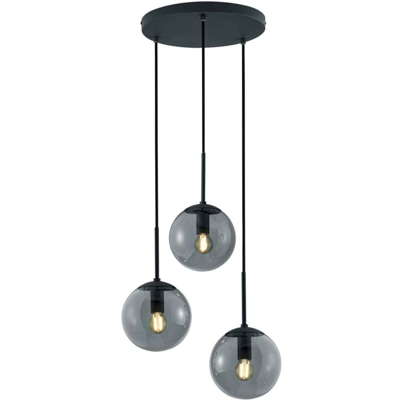 foto del prodotto lampada a sospensione 3 luci, metallo e vetro, antracite e fum , d30 cm, balini